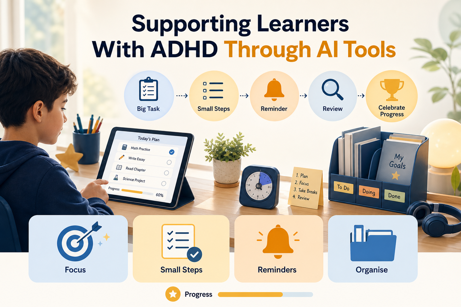 Supporting Learners With ADHD Through AI Tools infographic