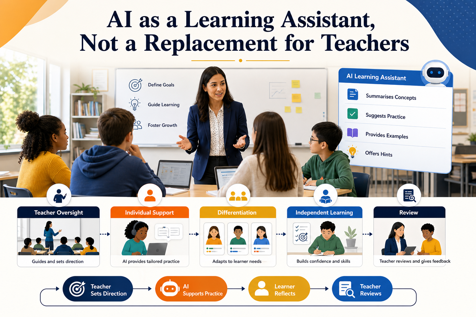 AI as a Learning Assistant, Not a Replacement for Teachers infographic